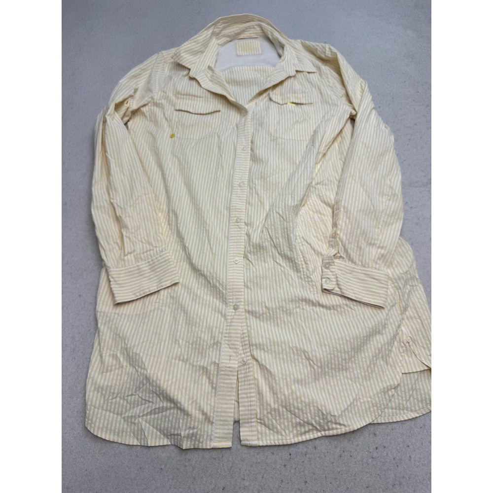 Vineyard Vines Seer Sucker Shirt Dress Womens 12 Yellow Stripe Long Sleeve